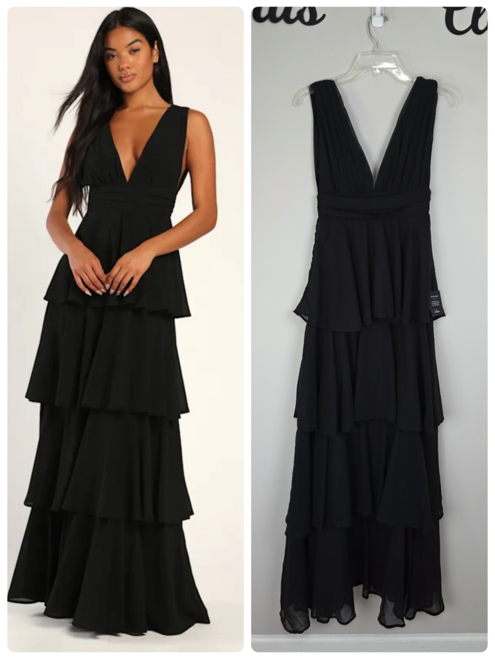 Lulu's Amazing Black Tiered V-Neck Maxi Dress Size XS NWT